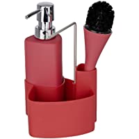 Los mejores  - WENKO Conjunto para el fregadero Empire rojo - dosificador detergente para la vajilla Capacidad: 0.25 l- Cerámica Soft…